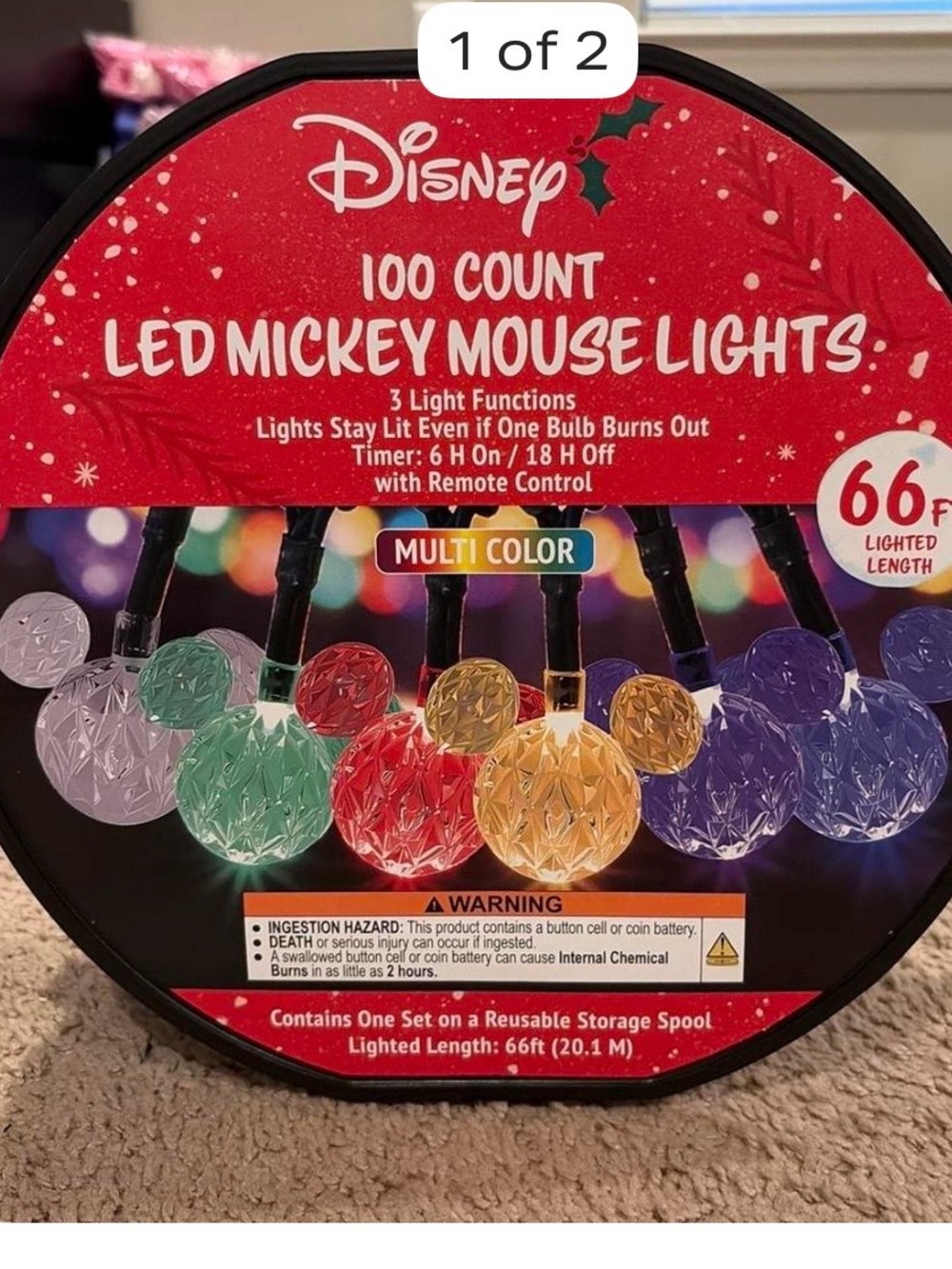 Disney viral -Color LED Mickey Mouse String Lights Red Green Yellow Purple new